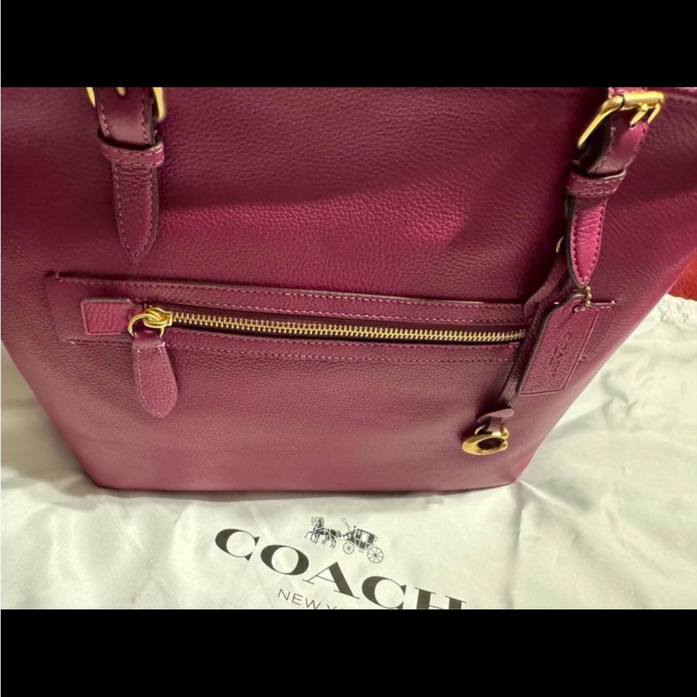 Authentic Coach polished pebble leather tote with C dangle charm!